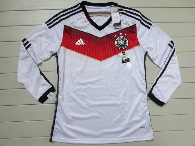 Comfort Fit 2014 Germany Home White Soccer Long Sleeve Jersey Shirt