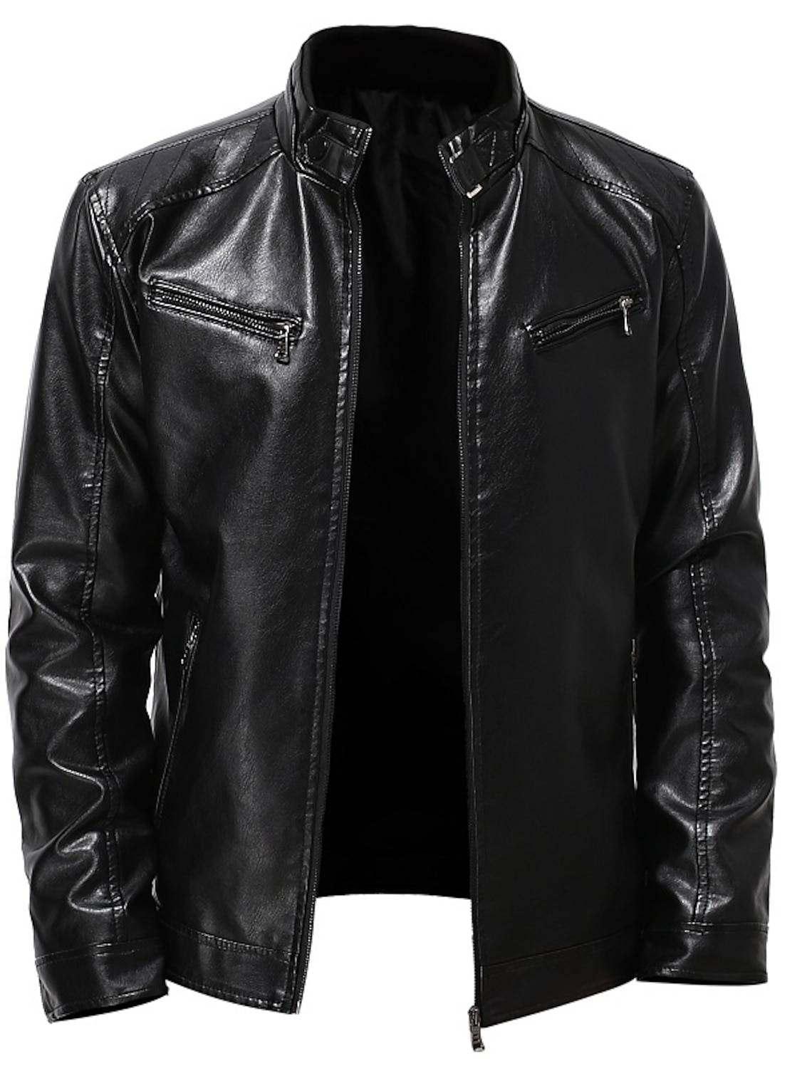 Men's Faux Leather Jacket Transition Biker Going out Windproof Rivet