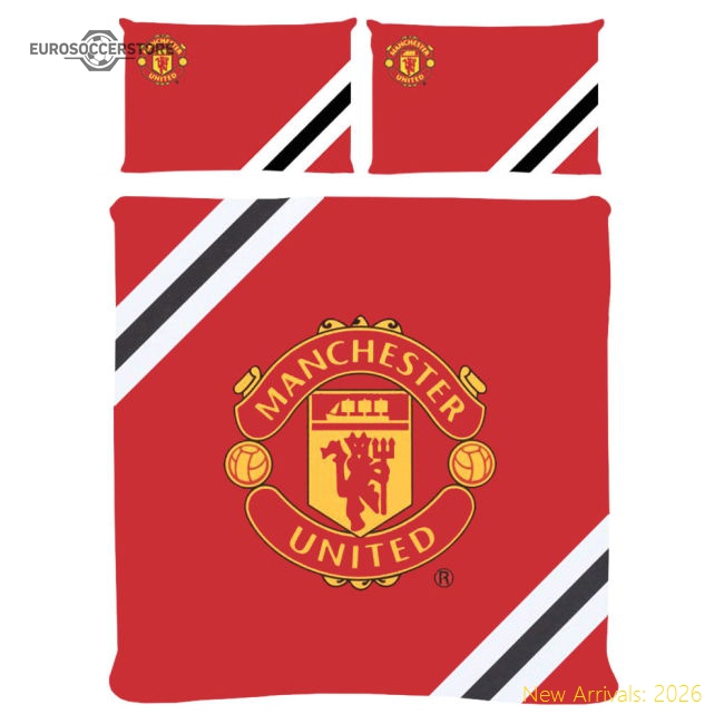 Manchester United Fc Core Stripe Double Duvet Set For Premier League