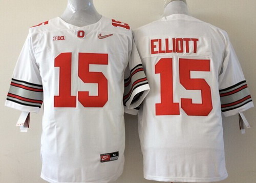 Men's OSU Buckeyes #15 Ezekiel Elliott White 2015 home jersey