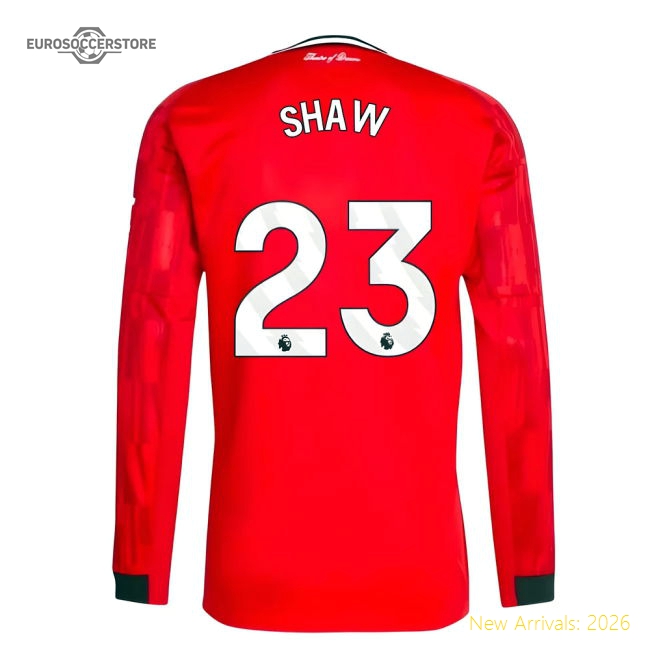 Official 2025-2026 Man Utd Long Sleeve Home Shirt (shaw 23) - Premium