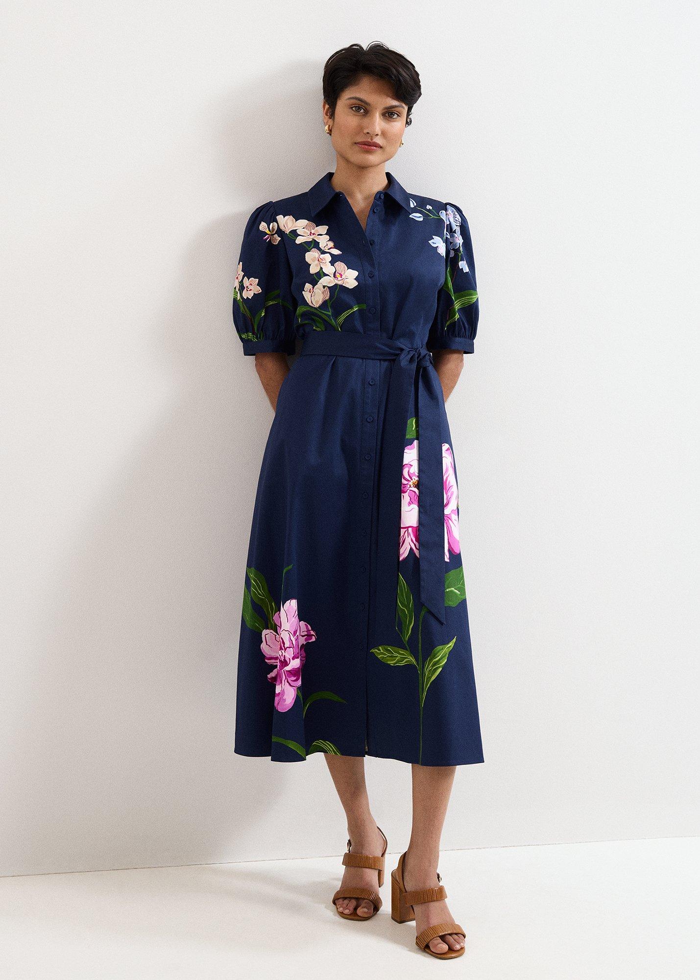 Petite Kerrie Navy Floral Shirt Dress