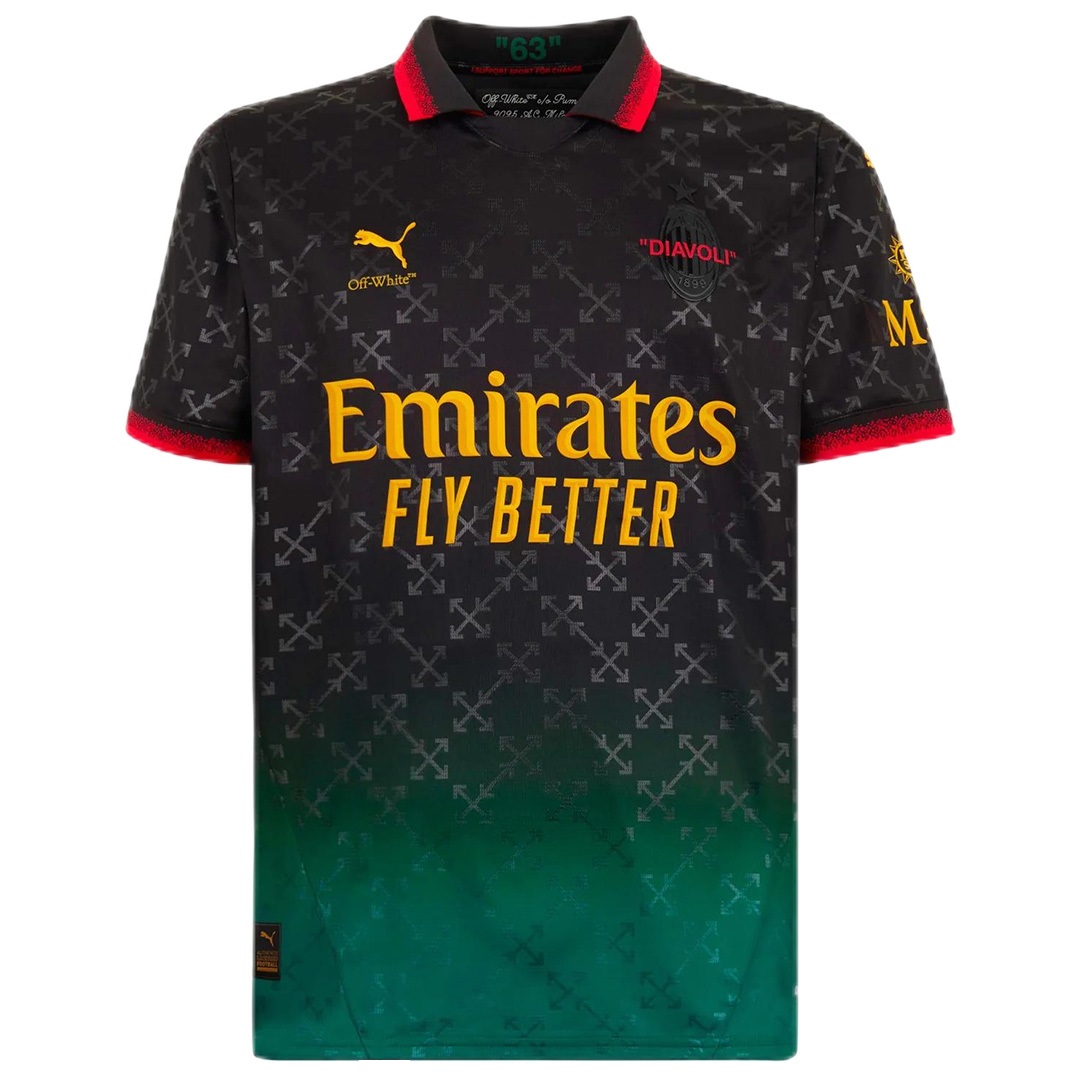 Moisture Wicking AC Milan X Off-White Shirt 2025 - Black