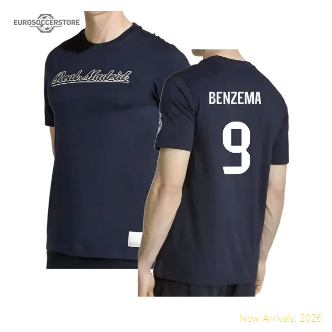Premium 2025-2026 Real Madrid Us Tee (Navy) (Benzema 9)