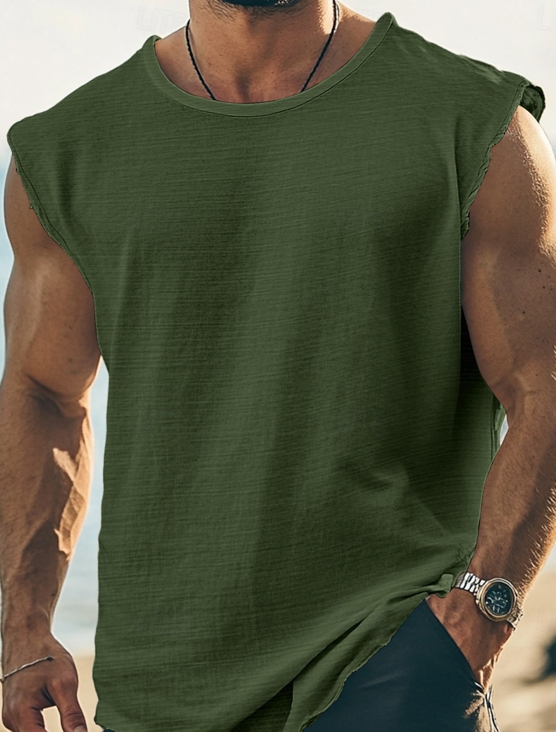 100% Cotton Men's Sleeveless T Shirt Round Neck Summer Plain Textured Fashion Classic Casual Plain Street Casual Sports White Blue Navy Blue Top Tee for Men