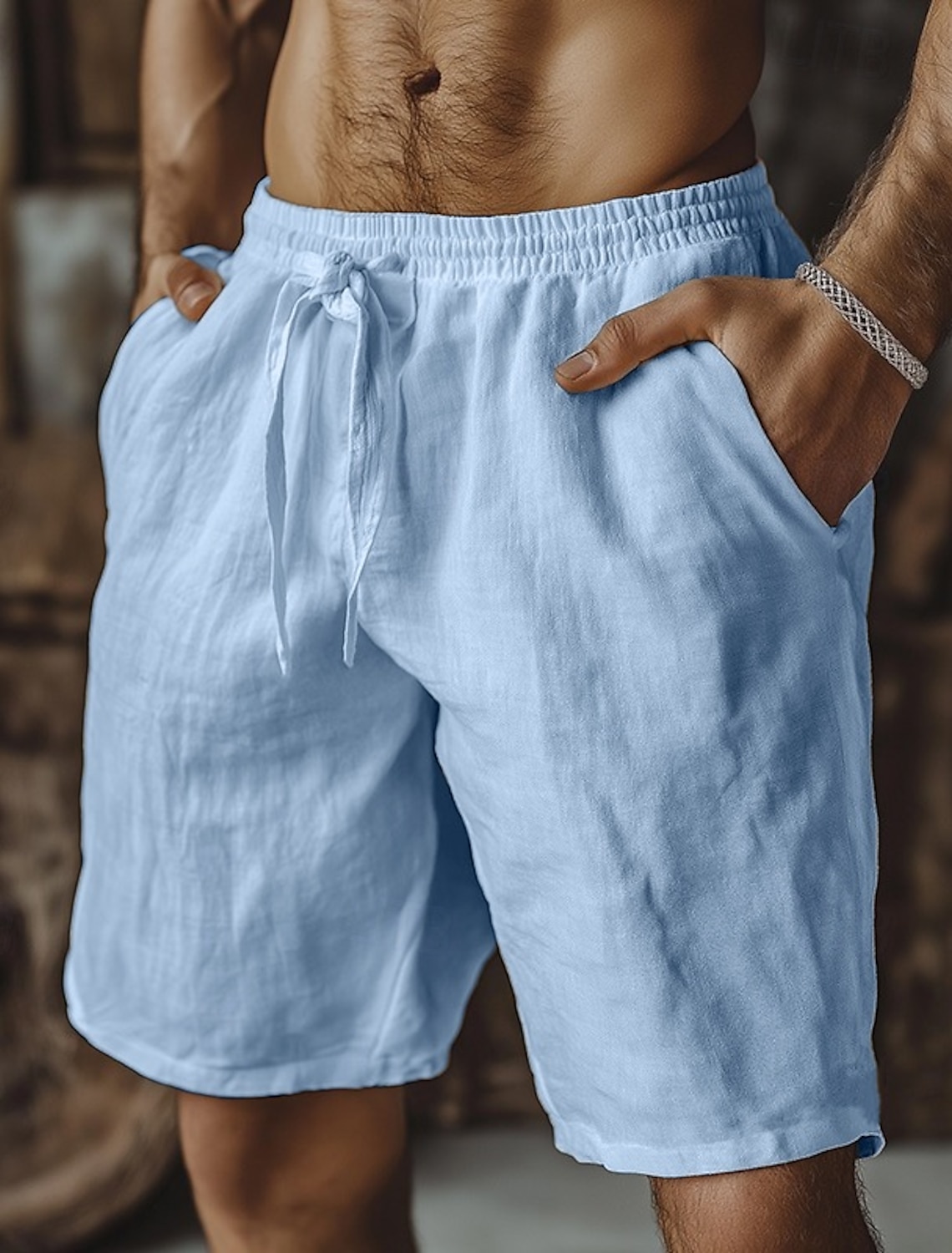 Men's Shorts Summer Beach Baggy Drawstring Elastic Waist Straight Leg
