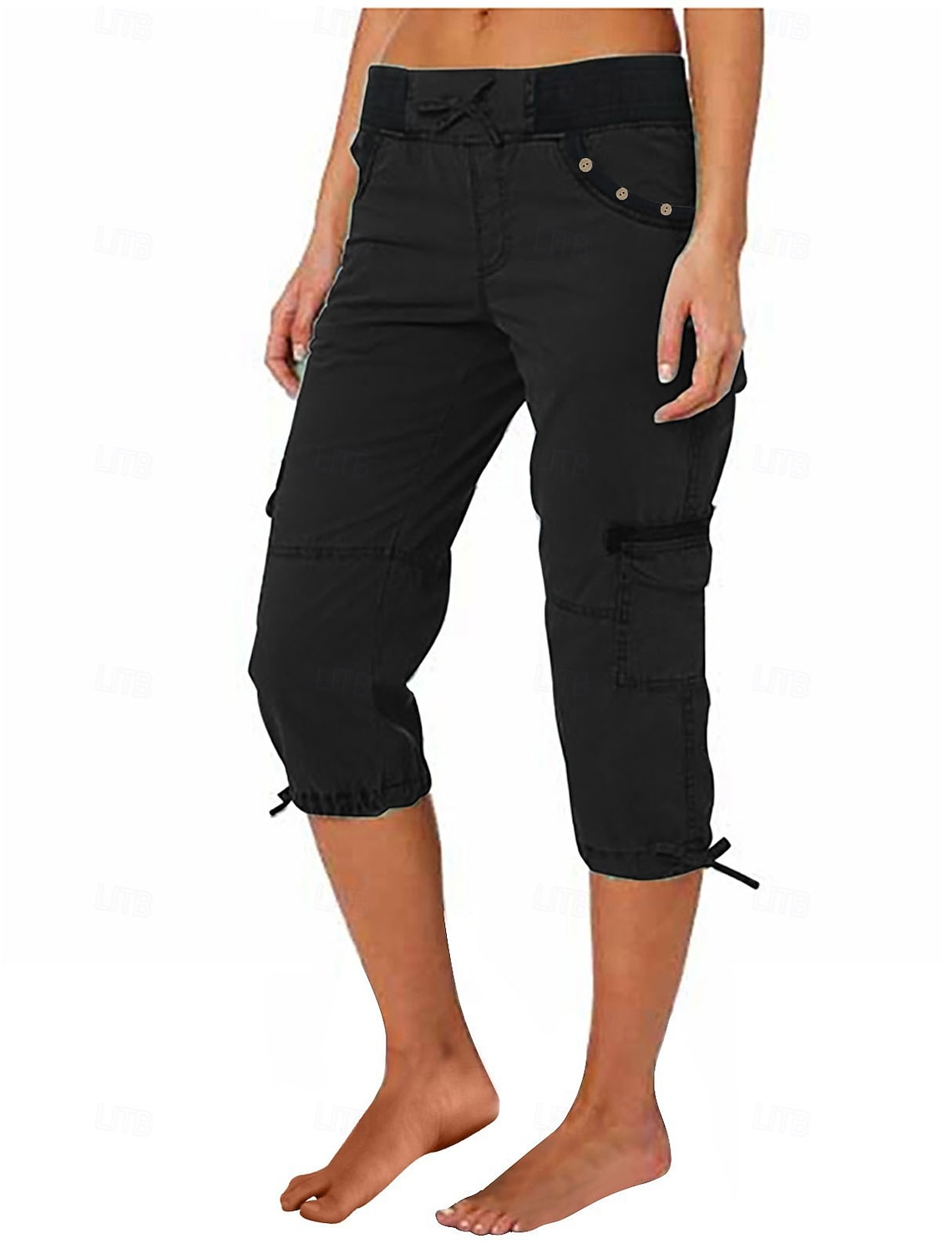 Women's EU / US Size Capri Pants Crop Fashion Casual Knee Length Natural Plain Basic Comfortable Inelastic Casual Daily Black 3# White Sky Blue Khaki Summer Spring Regular Fit