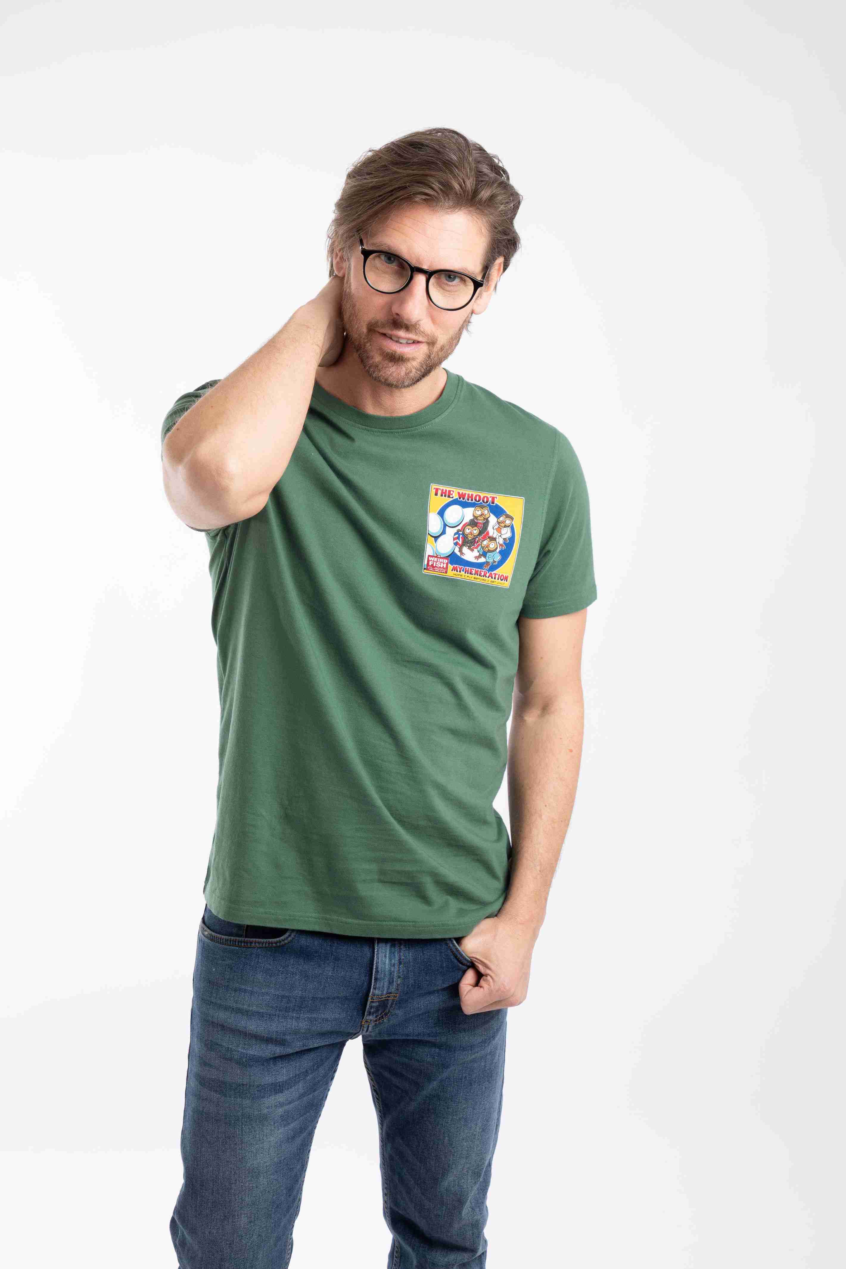 The Whoot Back Print Artist T-Shirt Dusky Green