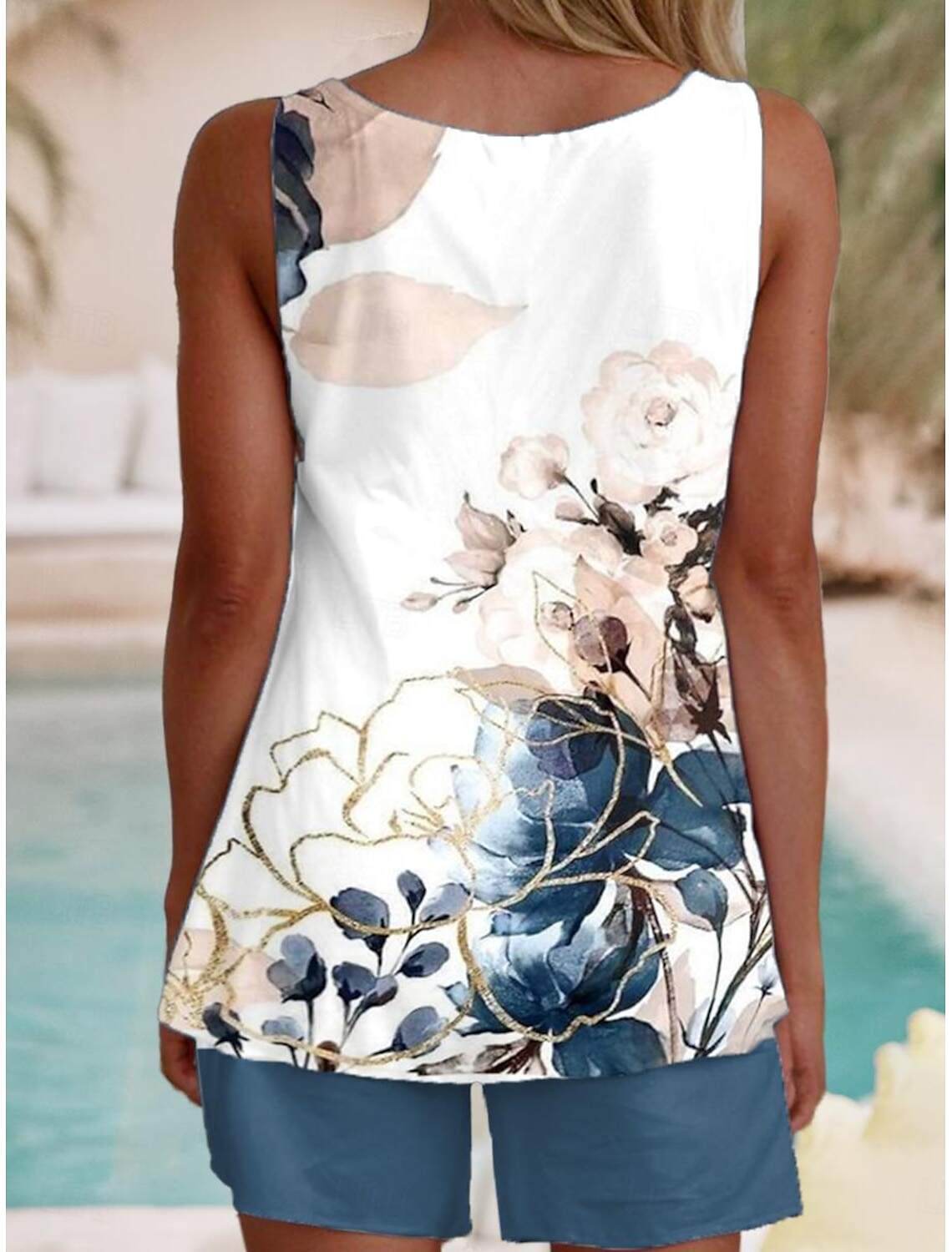 Women's Camis 2 Pieces Outfits Daily Hawaiian Print Sleeveless V Neck Vacation Summer