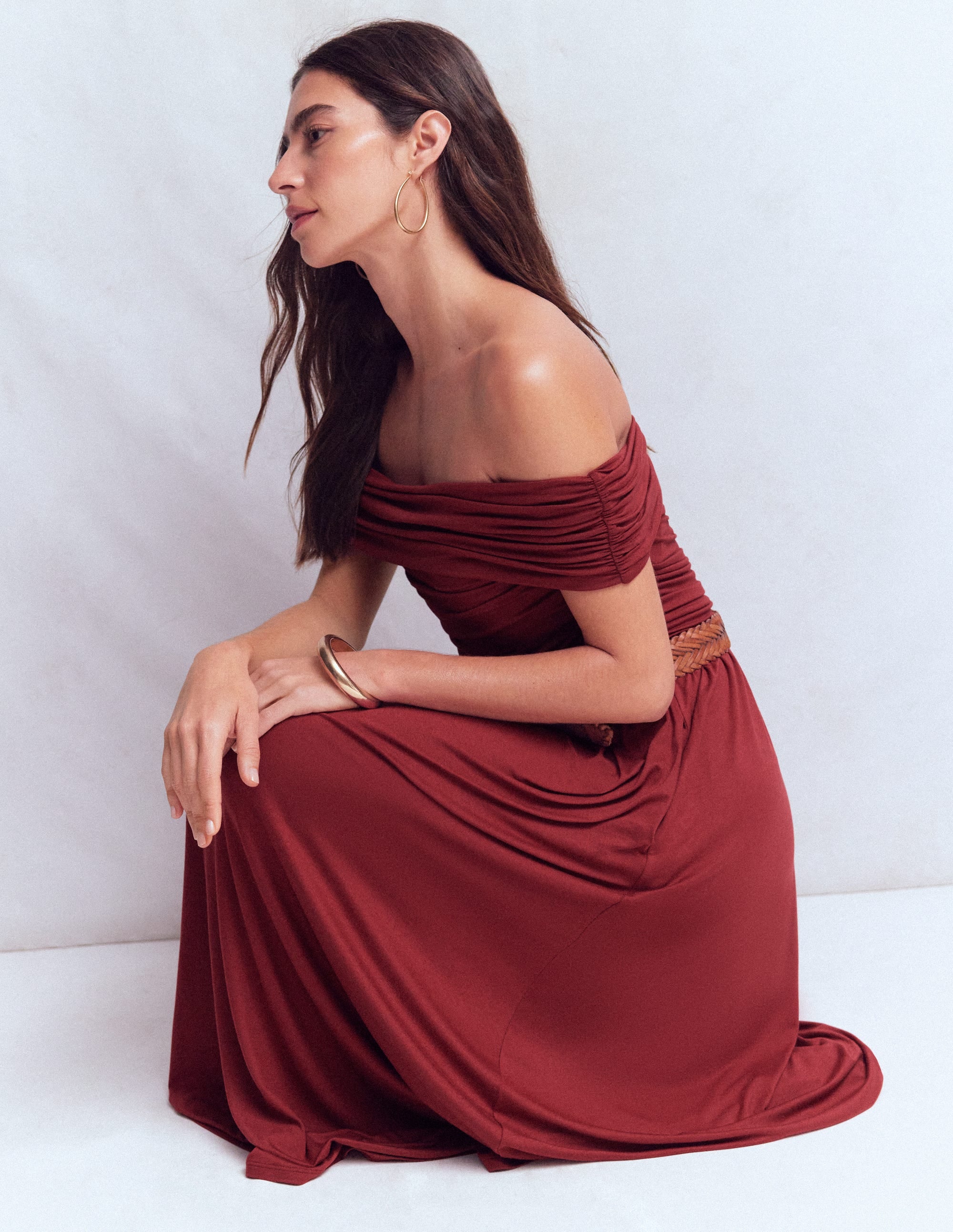 Ruched Bardot Jersey Dress