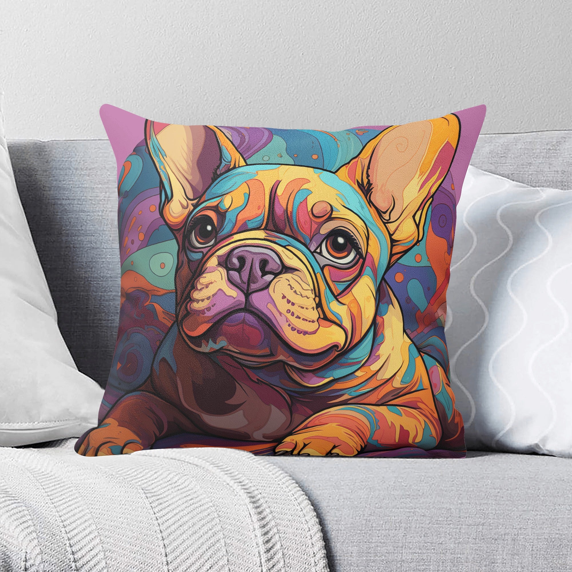 French Bulldog Vibrantly Colorful Frenchies Lovers Pillow Cover Durable Dog Item