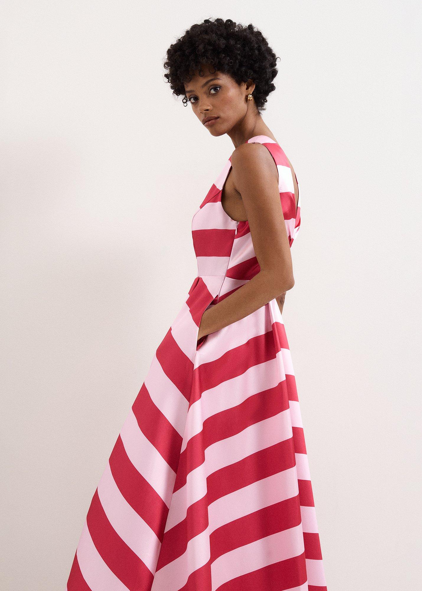 Petite Kiria Pink Stripe Satin Midi Dress