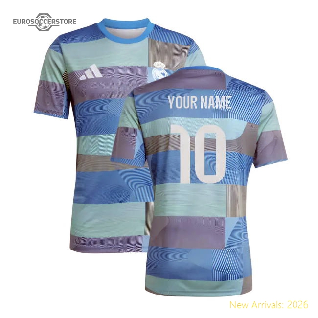 High-quality 2025-2026 Real Madrid Pre-match Shirt (blue) (your Name)