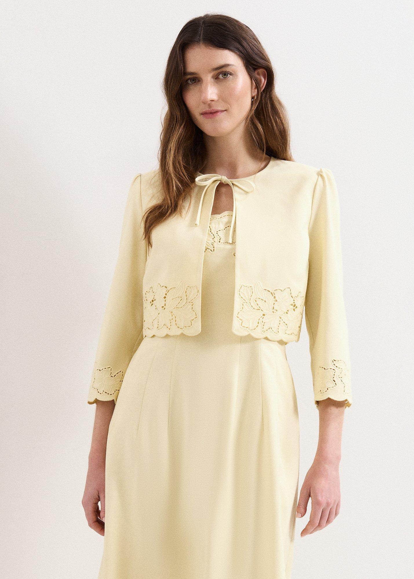 Wilda Yellow Embroidered Tie Jacket