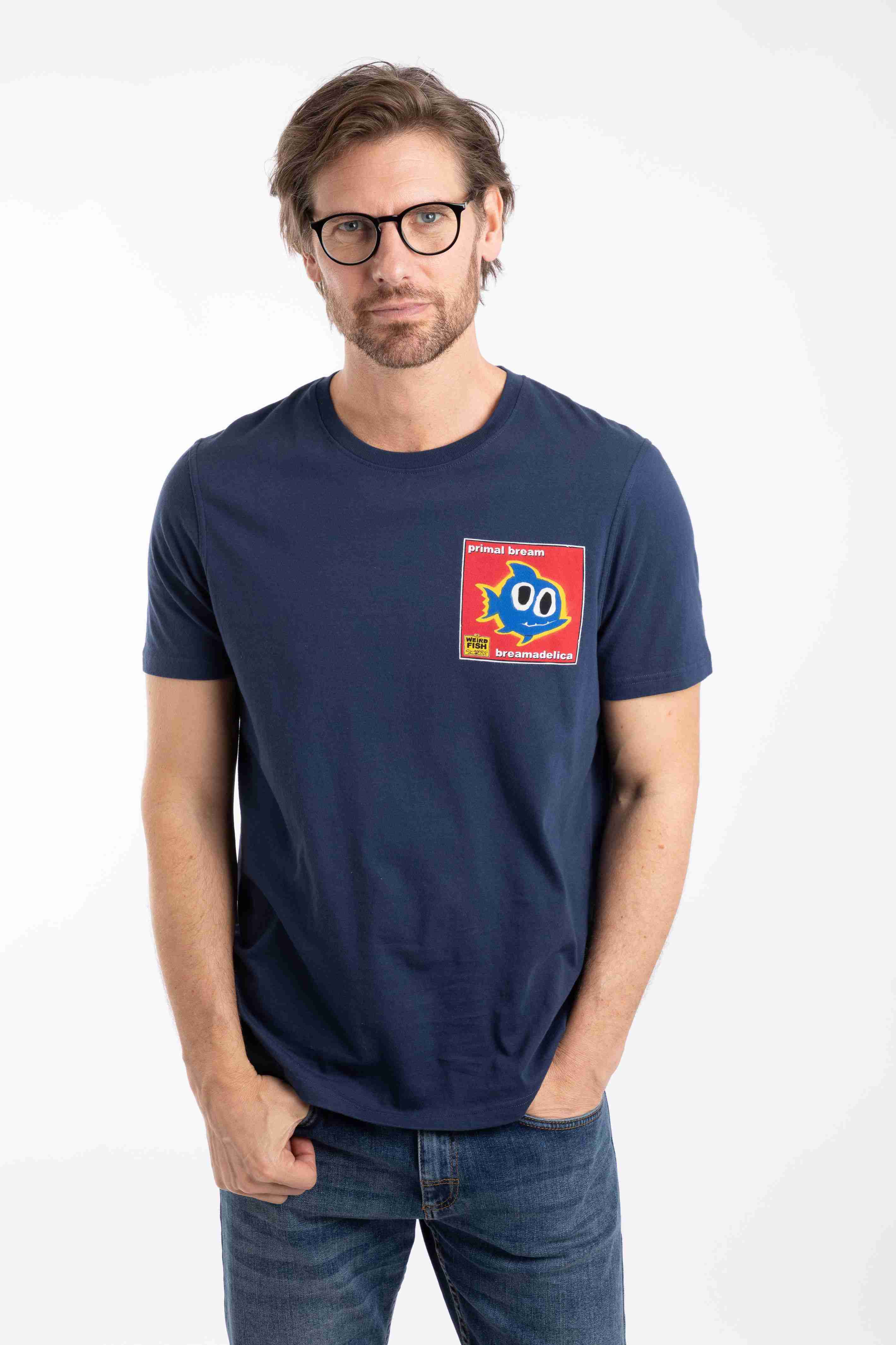 Primal Bream Back Print Artist T-Shirt Dark Blue