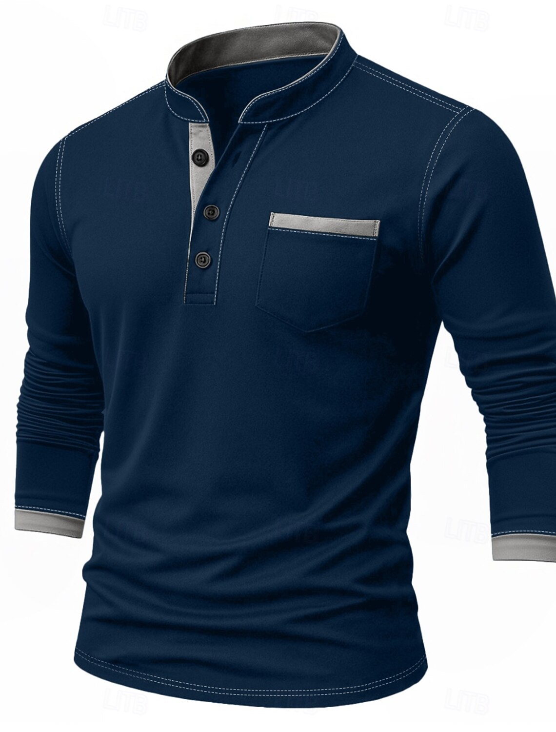 Men's Henley Shirt Tee Top Long Sleeve Solid Color Plain Fashion