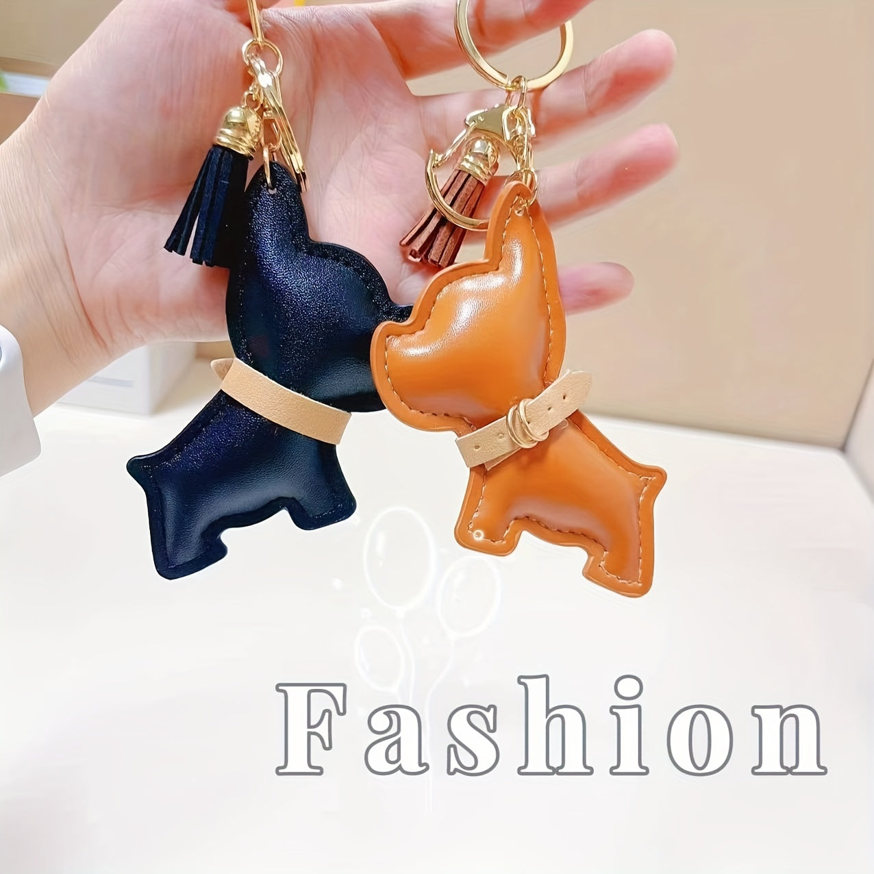 Pet-Lover French Bulldog Shape Faux Leather Pendant Keychain for Dog