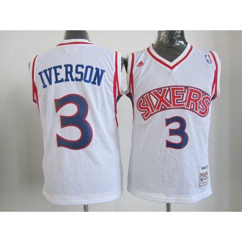 76ers #3 Allen Iverson White Throwback Stitched Youth NBA Jersey