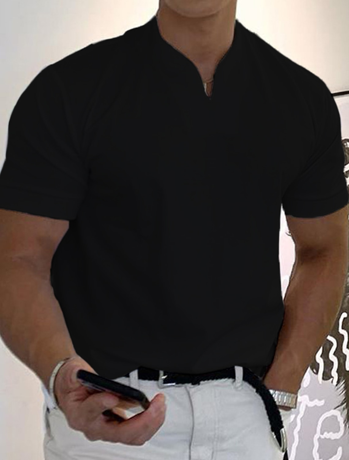 Men's T Shirt Short Sleeve V Neck Summer Plain Sports Fashion