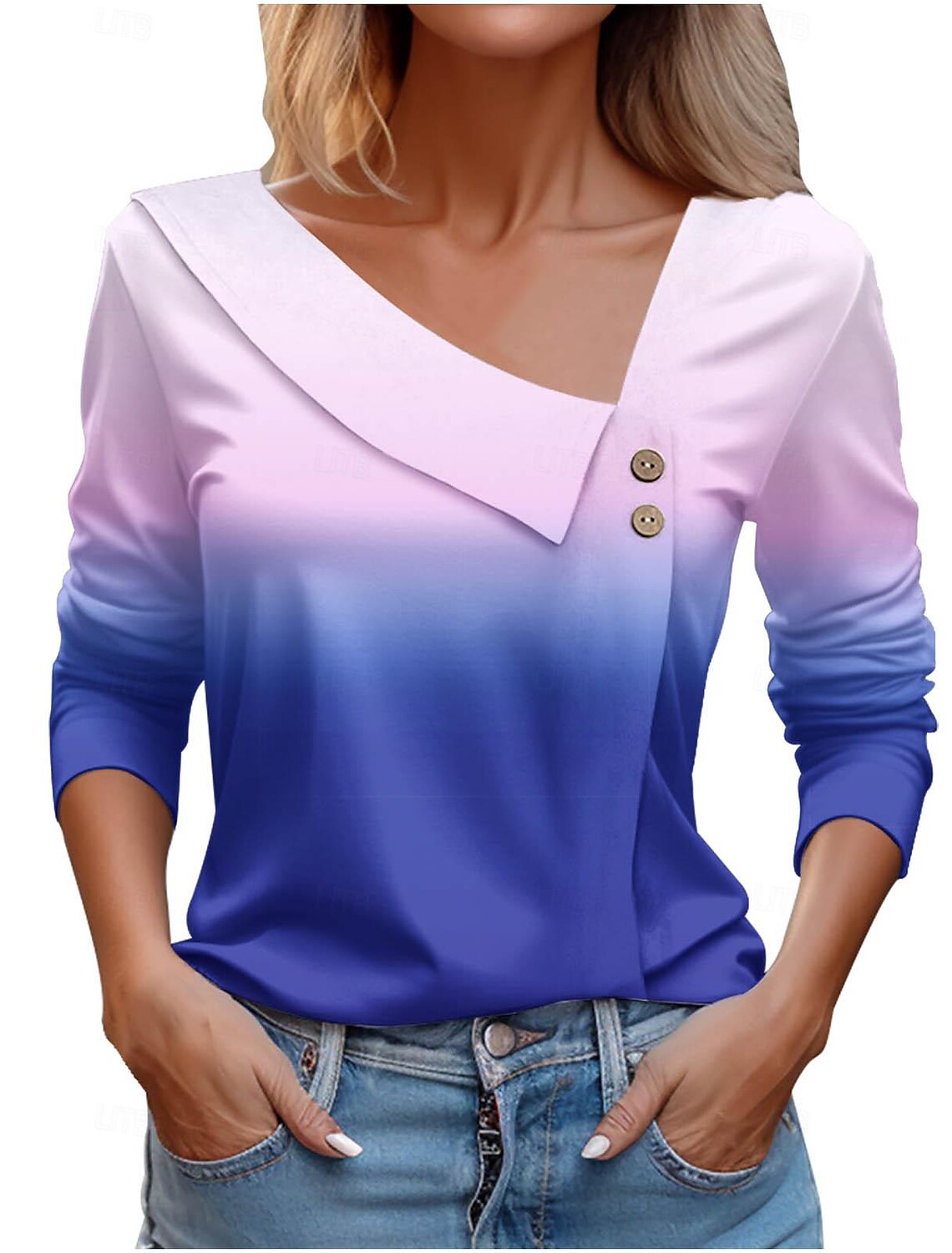 Women's Shirt Blouse Casual Buttons Print Long Sleeve Regular Tops V Neck Daily Spring & Summer