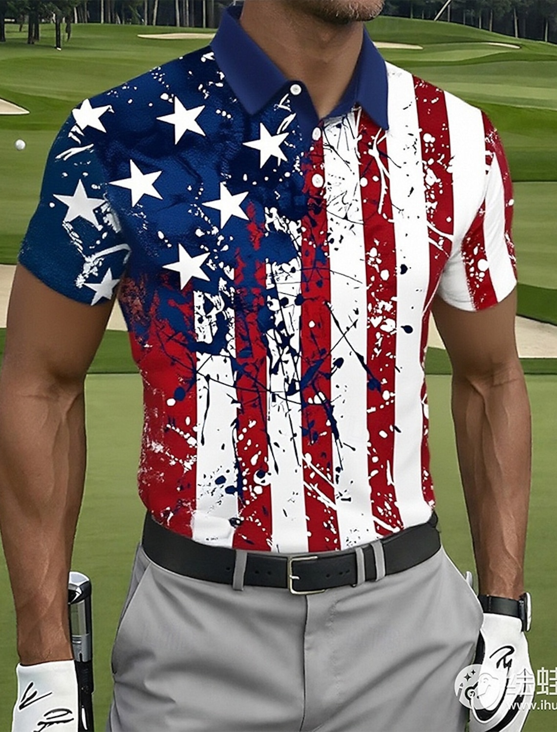 4th of July 2026 250th Men's American US Flag Golf Sports Polo Shirts Short Sleeve Polo Shirts Collared Shirts Casual Athleisure Buttons Spring & Summer Blue
