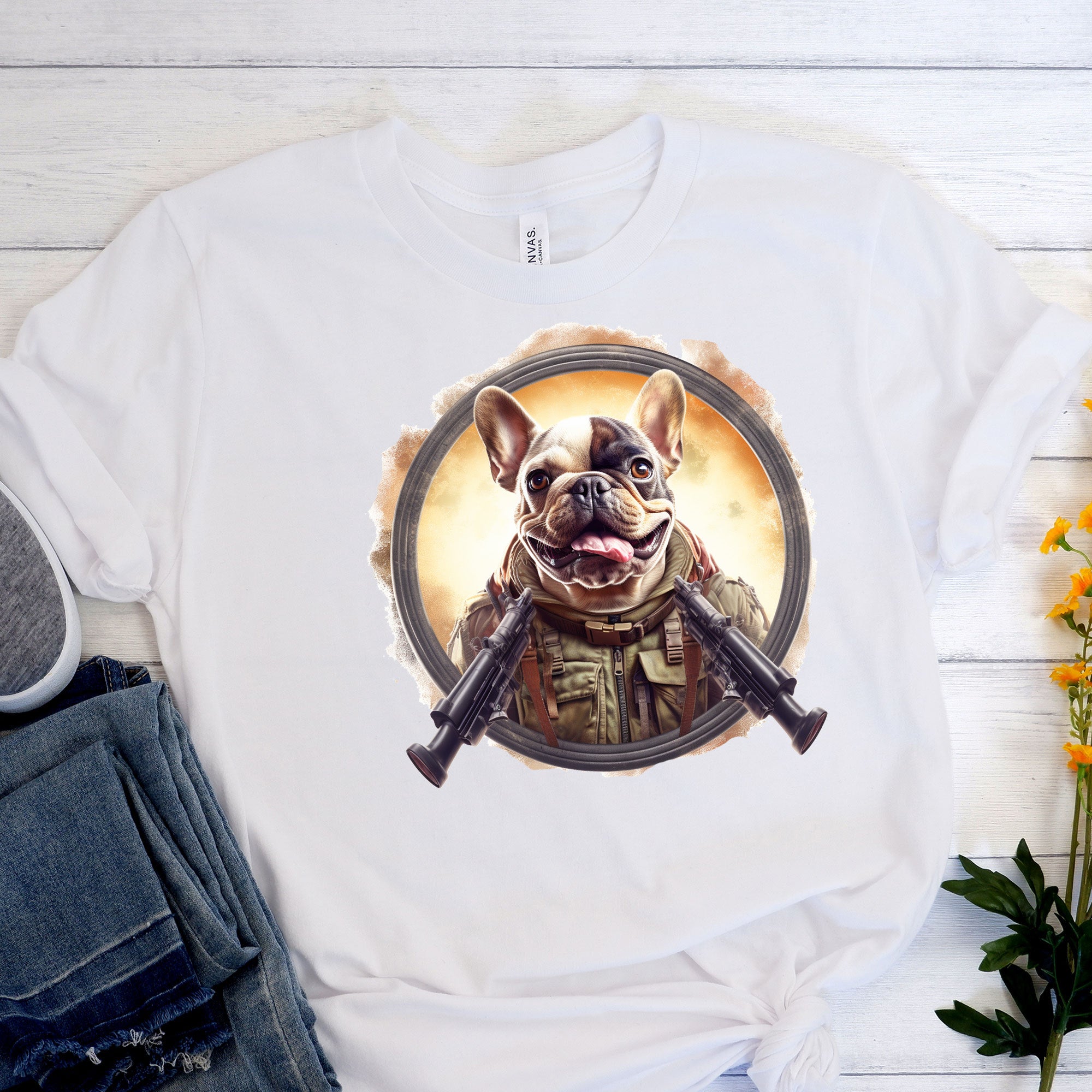 Soldier Frenchie T-Shirt - Combining Force Honor with Canine Charm