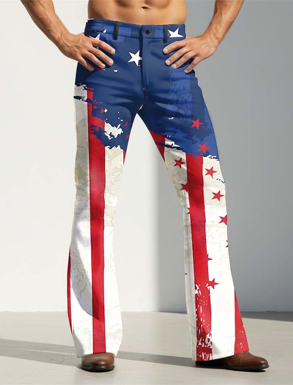 Men's Stars and Stripes US Flag America's 250th Anniversary Trousers Disco Pants 60s 70s Bell Bottoms Mid Waist Vintage Retro Casual Outdoor Party Side Pockets Flared Leg Pants Trousers Spring Fall