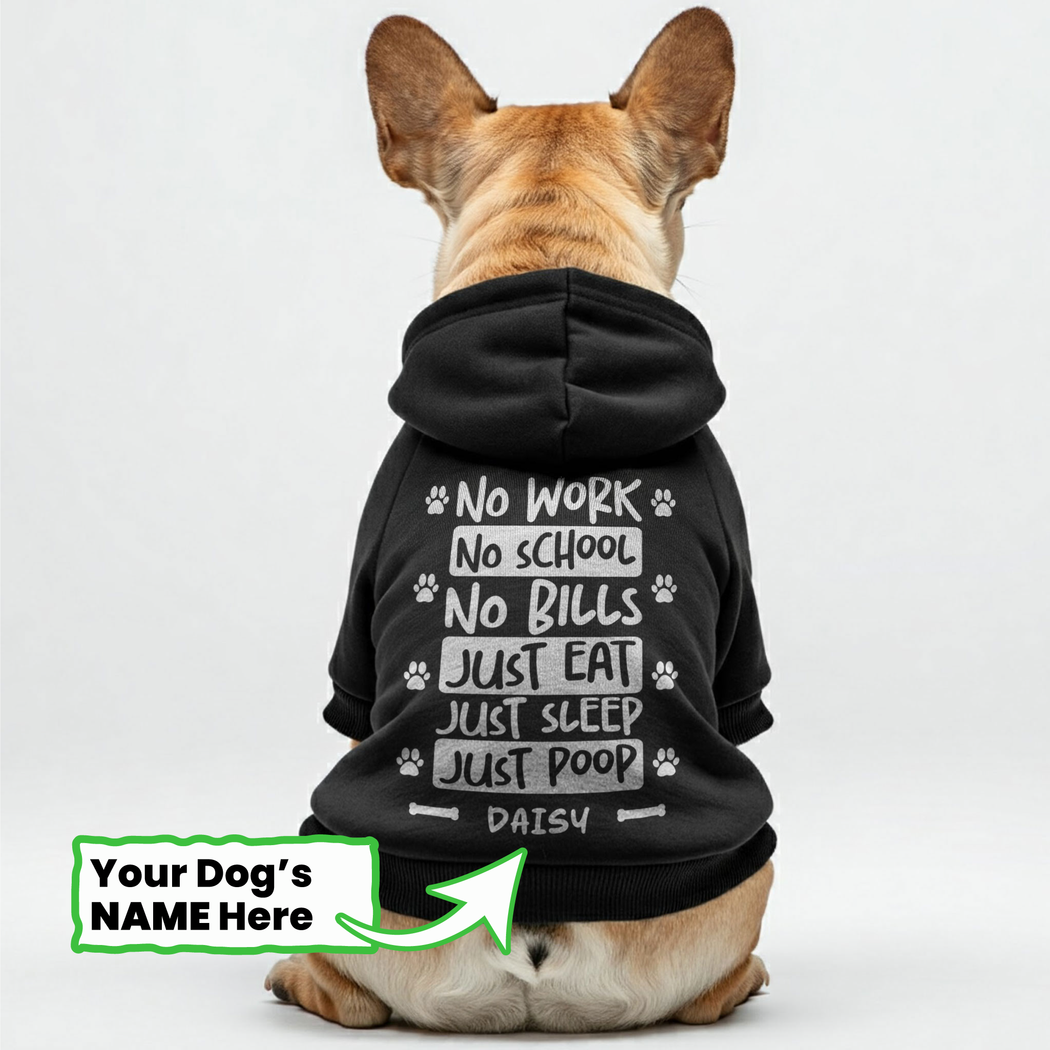 NO WORK - Personalized French Bulldog hoodies with funny quotes and your furry friend's name– Stylish, Cozy, and Premium 100% Cotton