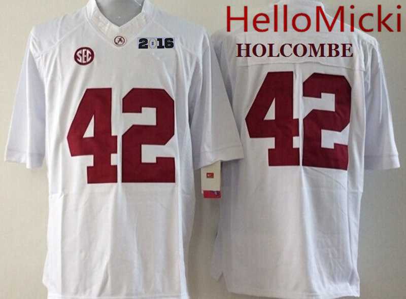 official licensed Men's Alabama Bama Keith Holcombe #42 White 2016