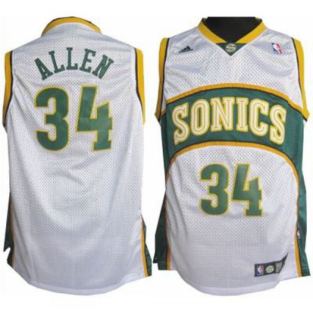 Thunder #34 Ray Allen White Seattle SuperSonics Style Stitched NBA Jersey