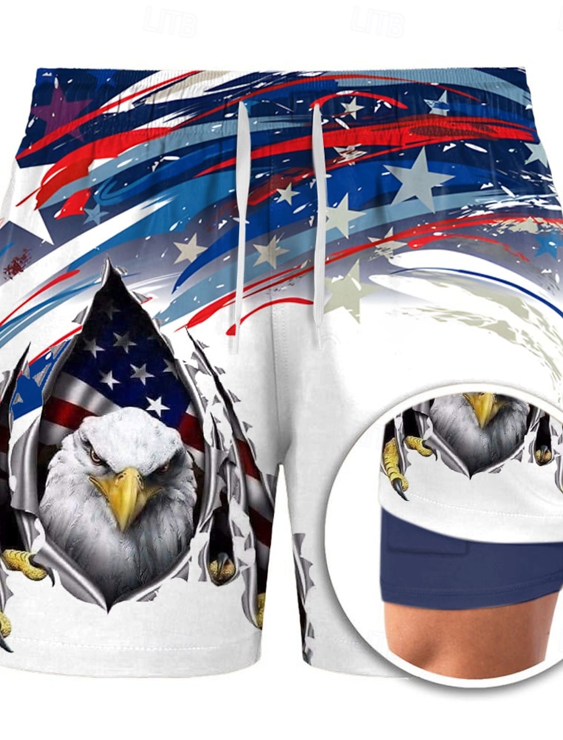 Independence Day Men's 4th of July U.S. 250th Anniversary US Flag Patriotic Lined Shorts 2 in 1 Board Shorts Swim Trunks Mid Waist Holiday Side Pockets With Compression Liner Elastic Drawstring Waist