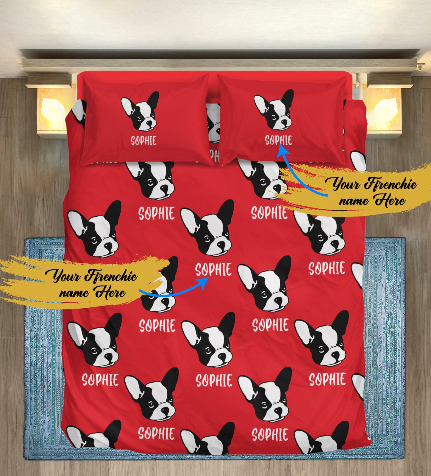 French Bulldog Custom Bedding Set With Frenchie's Name Bedding Set Durable Dog Item