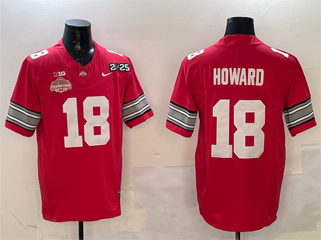 Men's Ohio St Buckeyes Red 2025 performance Will Howard #18 home