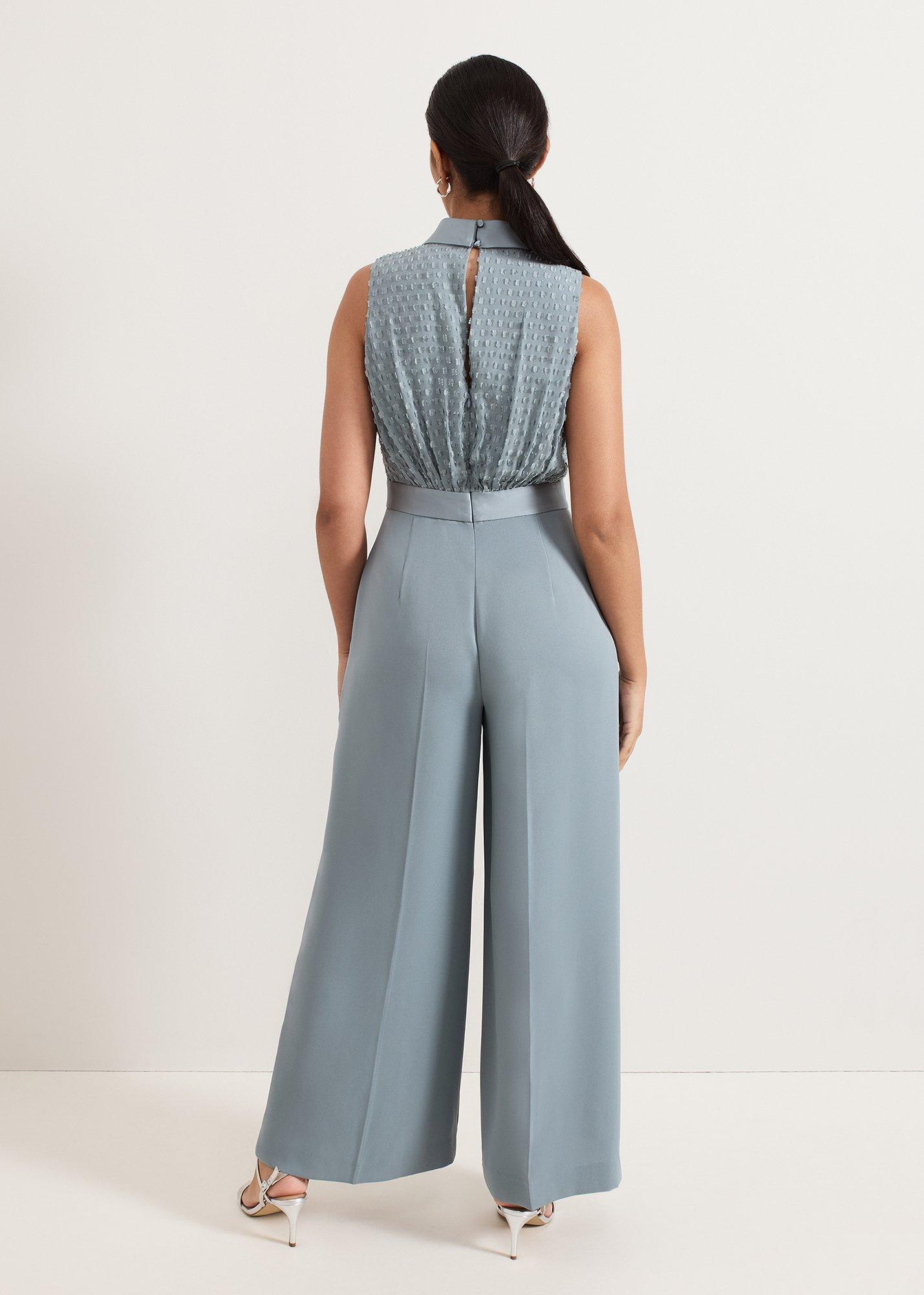 Petite Eliza Textured Bodice Wide Leg Jumpsuit
