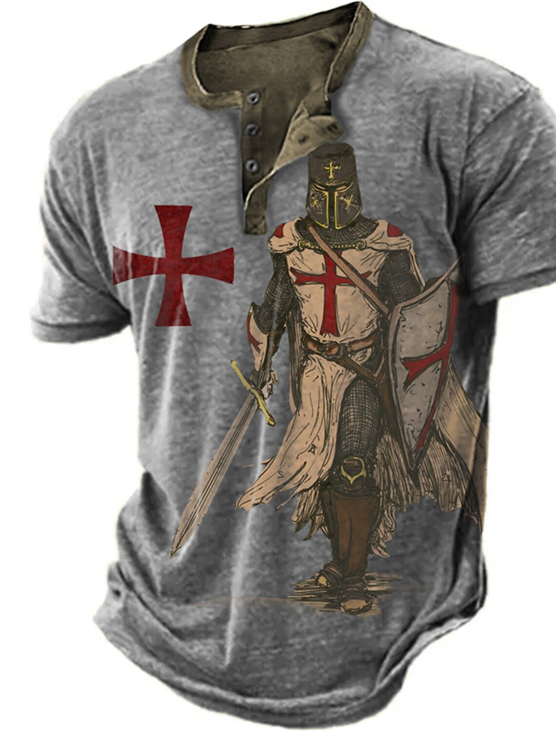 Men's Knights Templar Graphic Prints Henley Shirt Tee Short Sleeve