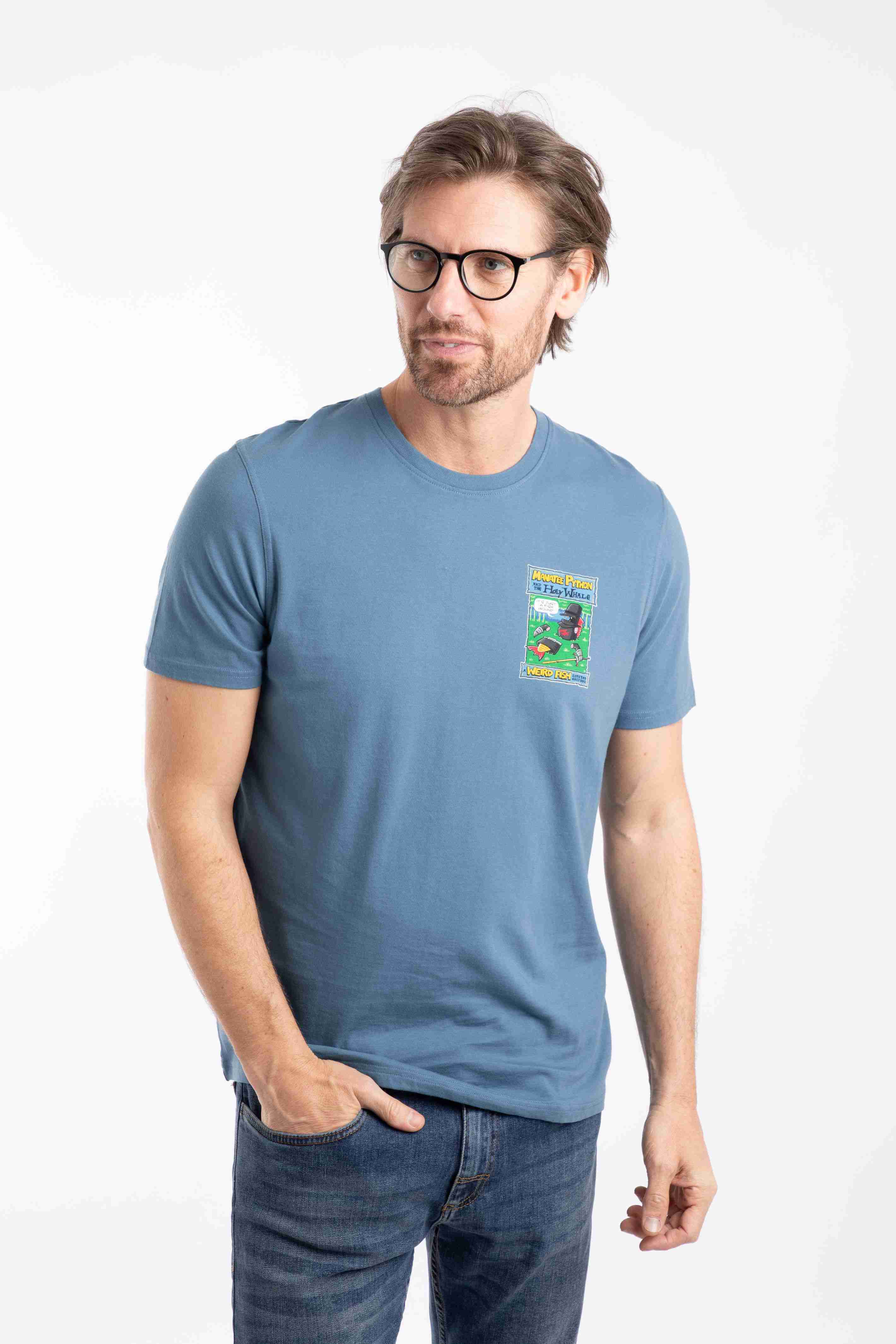 Holy Whale Back Print Artist T-Shirt Washed Blue
