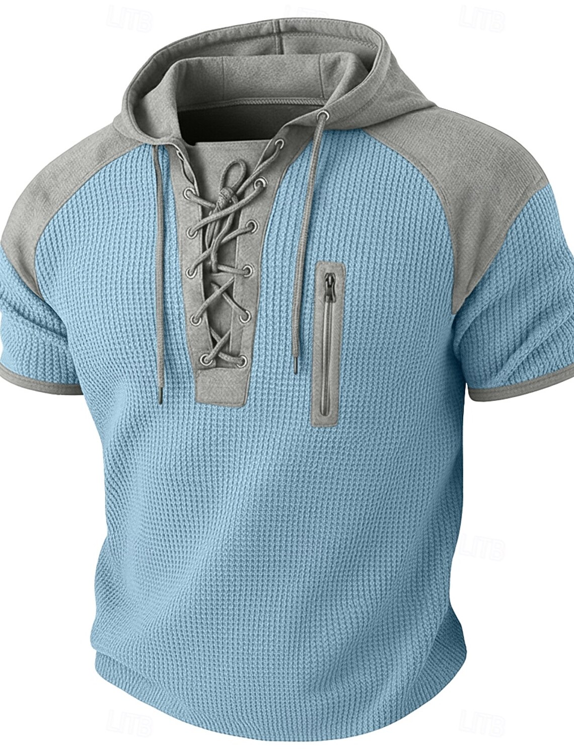 Men's Waffle T-shirt T Shirt Henley Long Sleeve Hooded Lace Up Neck