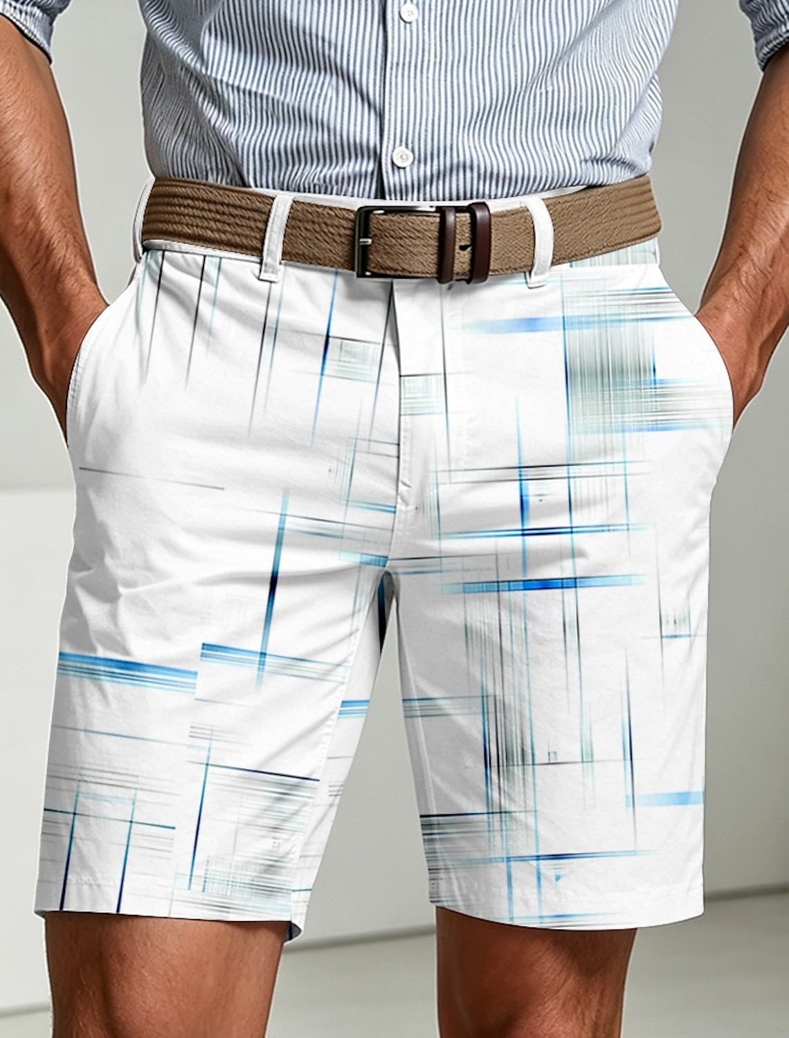 Men's Gradient Line Abstract Art Bermuda Shorts Casual Shorts Golf Shorts Mid Waist Business Casual Daily Work Beach Vacation Wear Flat Front Shorts with 4 Pockets Designer Clothing Apparel
