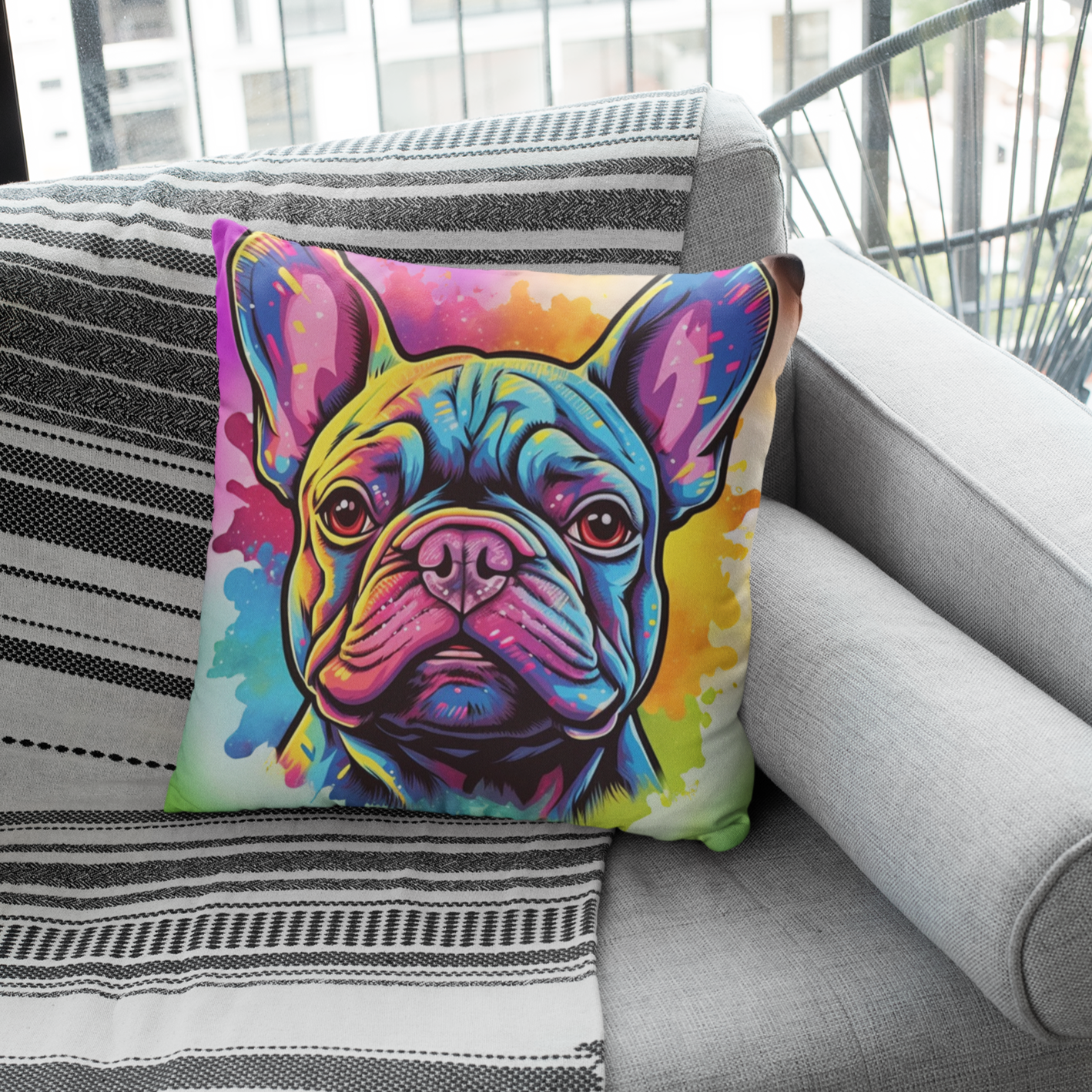 Street-Ready Adorable Frenchie Face - Pillow Cover for Daily Life