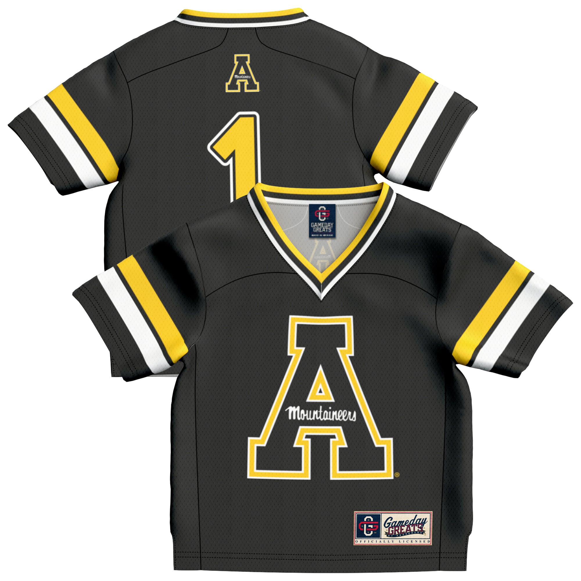 Toddler #1 Black Appalachian State Mountaineers Collegiate Football Fashion Jersey