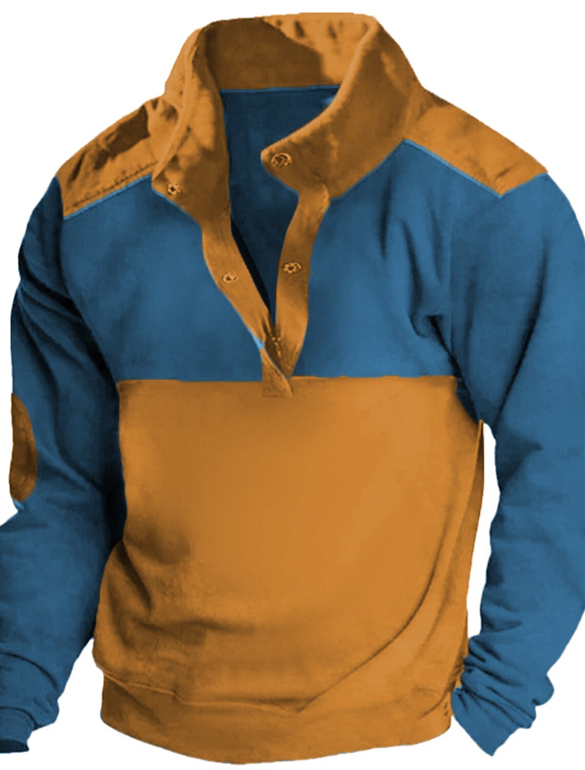 Men's Sweatshirt Black Brown Khaki Standing Collar Color Block