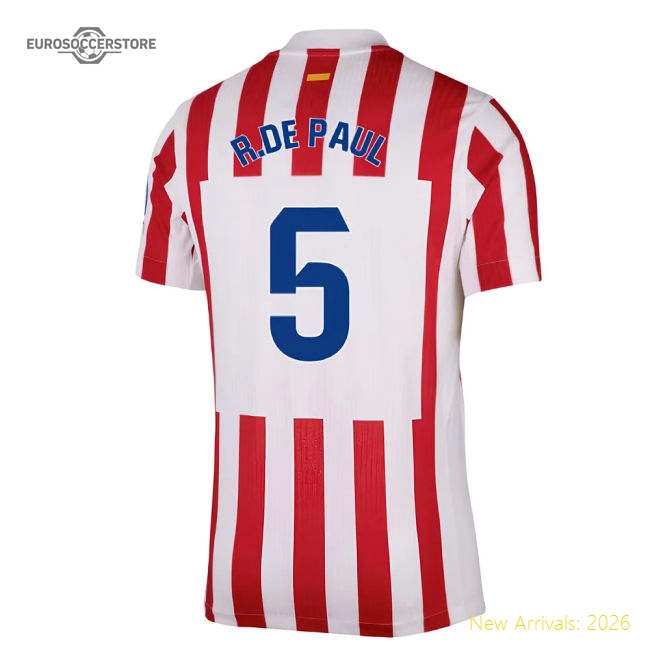 High-Quality 2025-2026 Atletico Madrid Home Authentic Shirt (R.De Paul