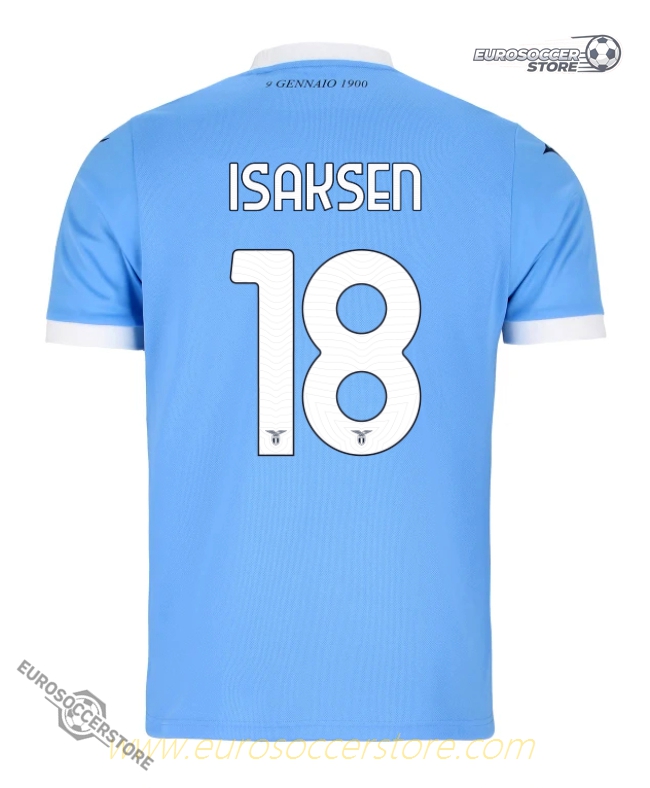 Lazio's 25-26 Home Jersey featuring ISAKSEN with the number 18