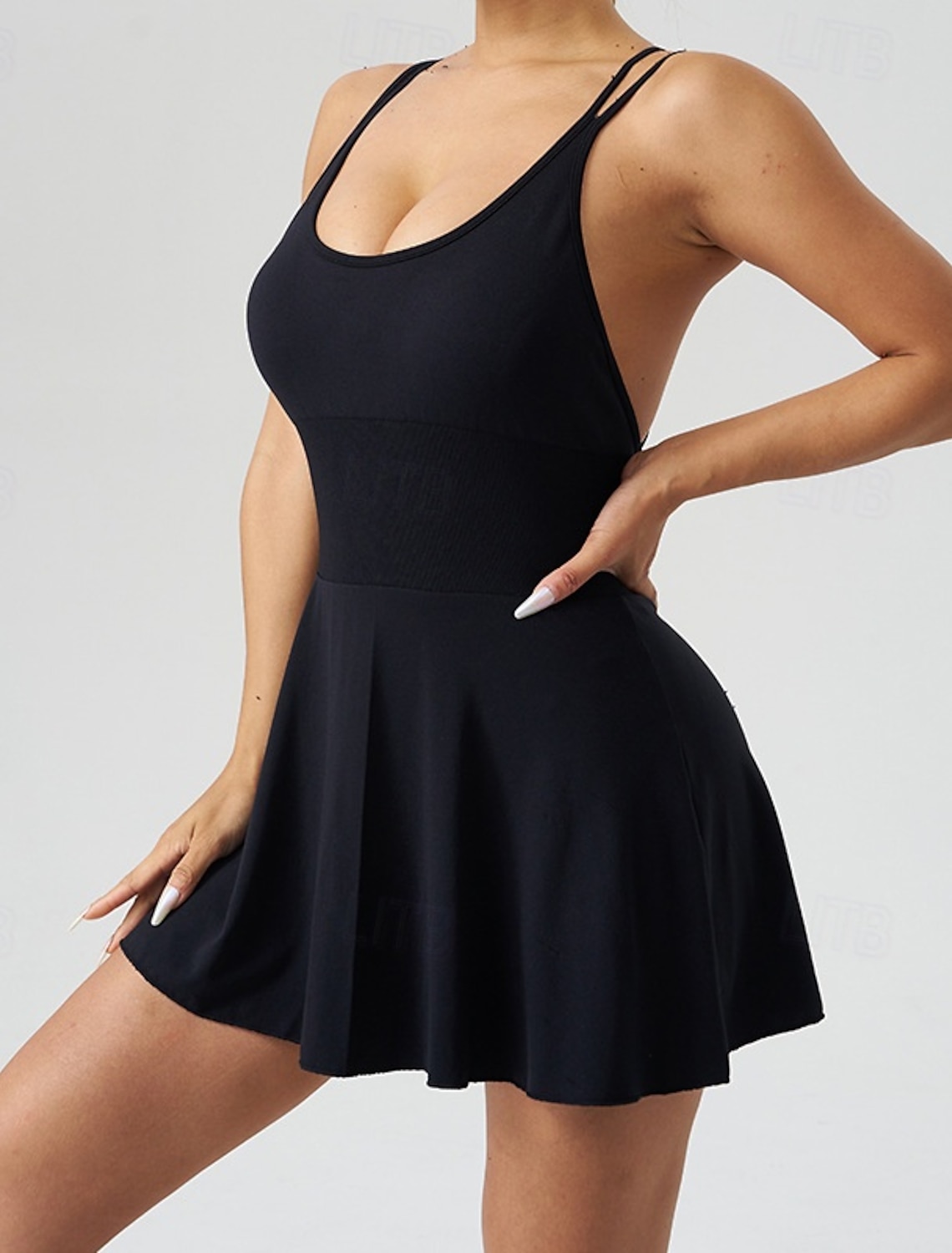 Women's Yoga Dress Athletic Dress Tennis Dress with Built in Shorts and Bra Solid Color Top Summer Black White Golf Athletic Pilates Tummy Control Sleeveless Sport Activewear