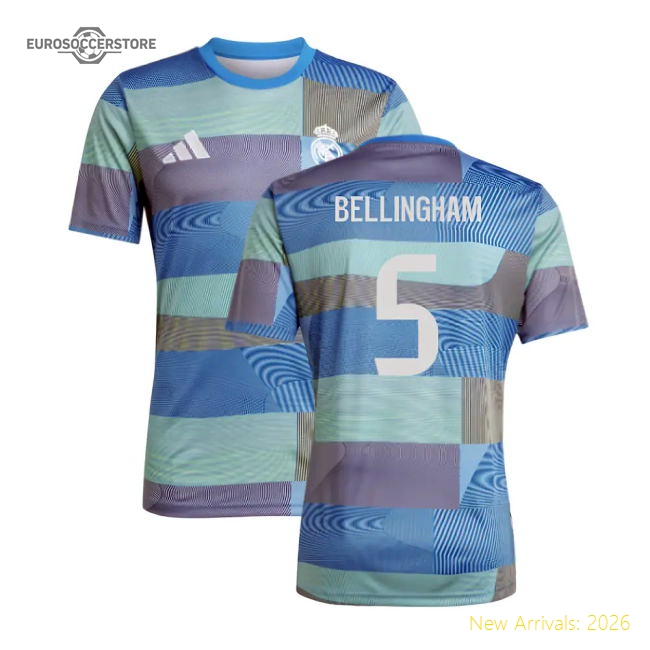Official 2025-2026 Real Madrid Pre-Match Shirt (Blue) (Bellingham 5)