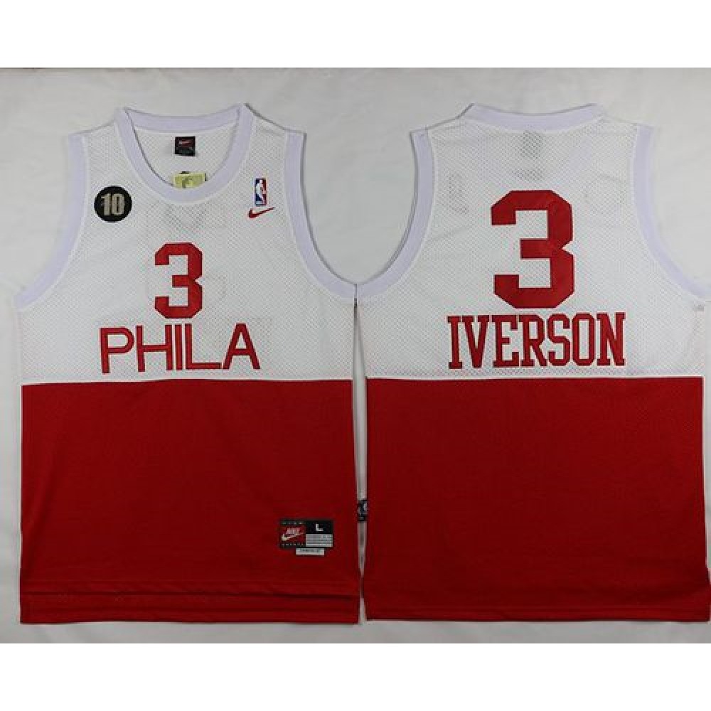 76ers #3 Allen Iverson White/Red Throwback Stitched NBA Jersey