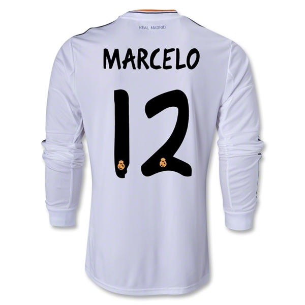 13-14 Real Madrid 12 MARCELO Home Long Sleeve Jersey Shirt - Official