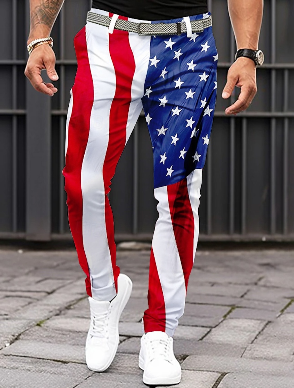 Men's American US Flag Patriotic Dress Pants Trousers Casual Pants Mid Waist Classic Casual Holiday Slim Fit Pants with Pockets Spring Fall 3D Print White Blue