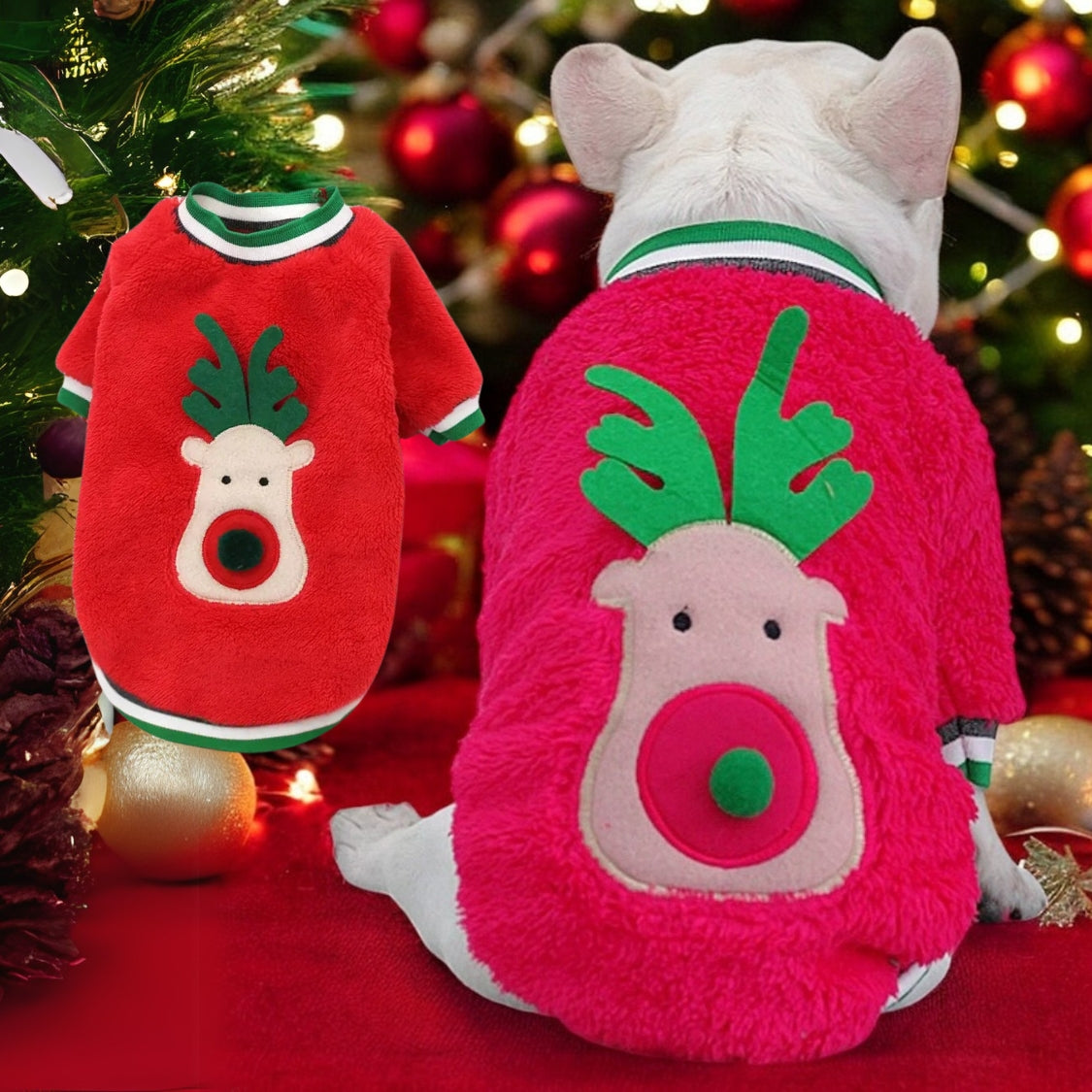 French Bulldog Frenchie Coral Fleece Christmas Sweater Festive