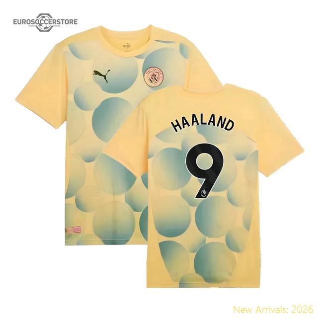 2024-2025 Man City Prematch SS Shirt (Flaxen) - Kids (Haaland 9)